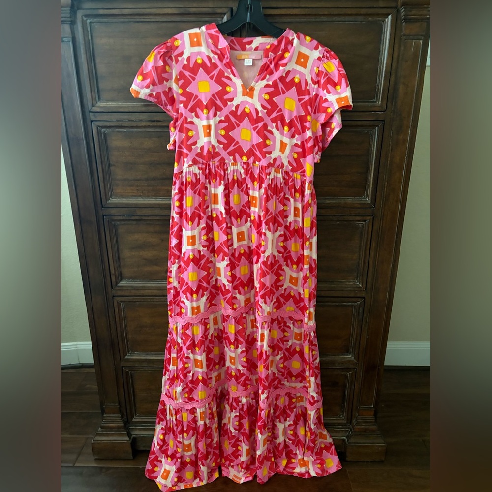 Bright Pink Geo-Print Maxi Dress